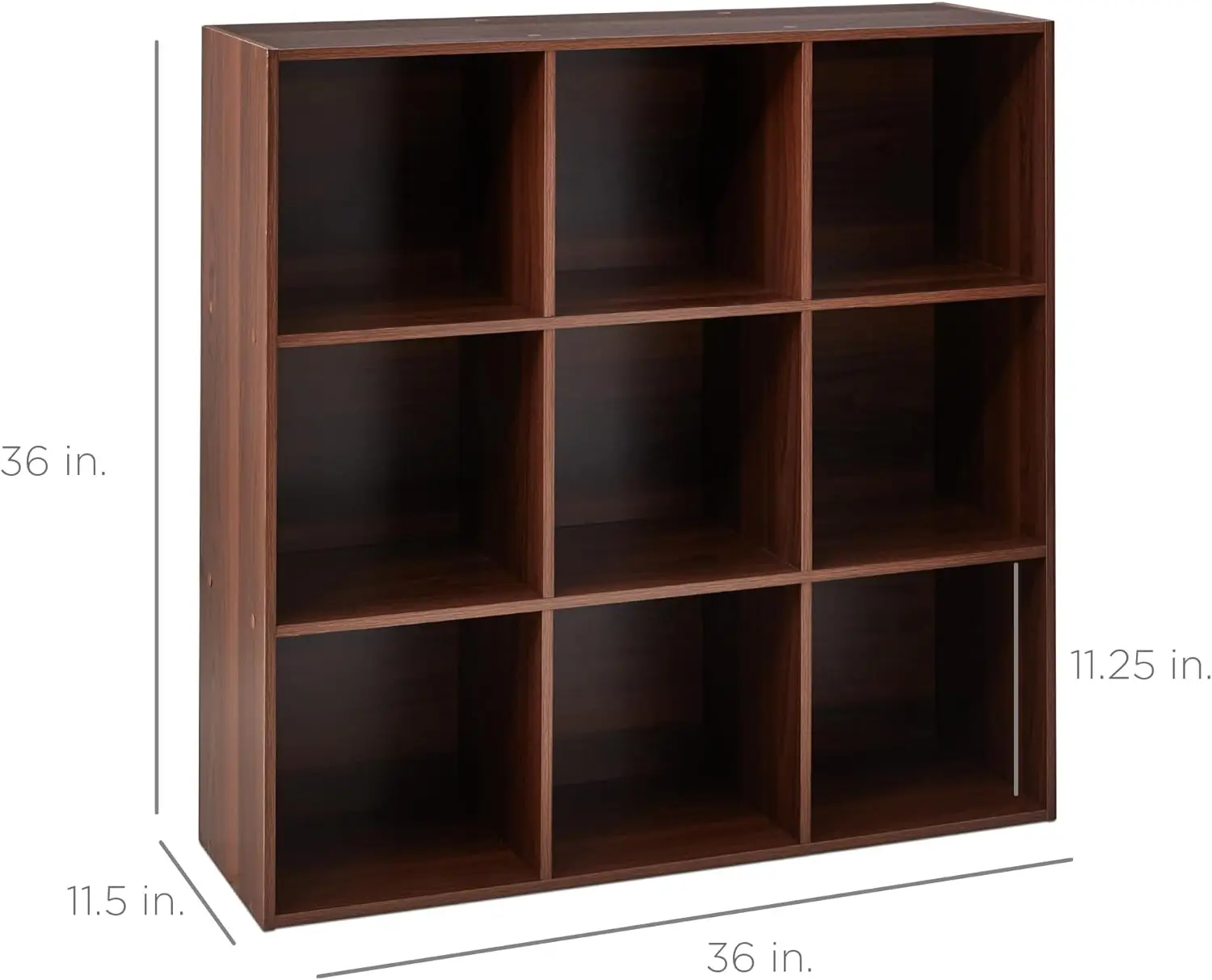 9-Cube storage box, 11 inch open shelf, bookshelf, display rack, customizable, with 3 detachable backboards - walnut wood