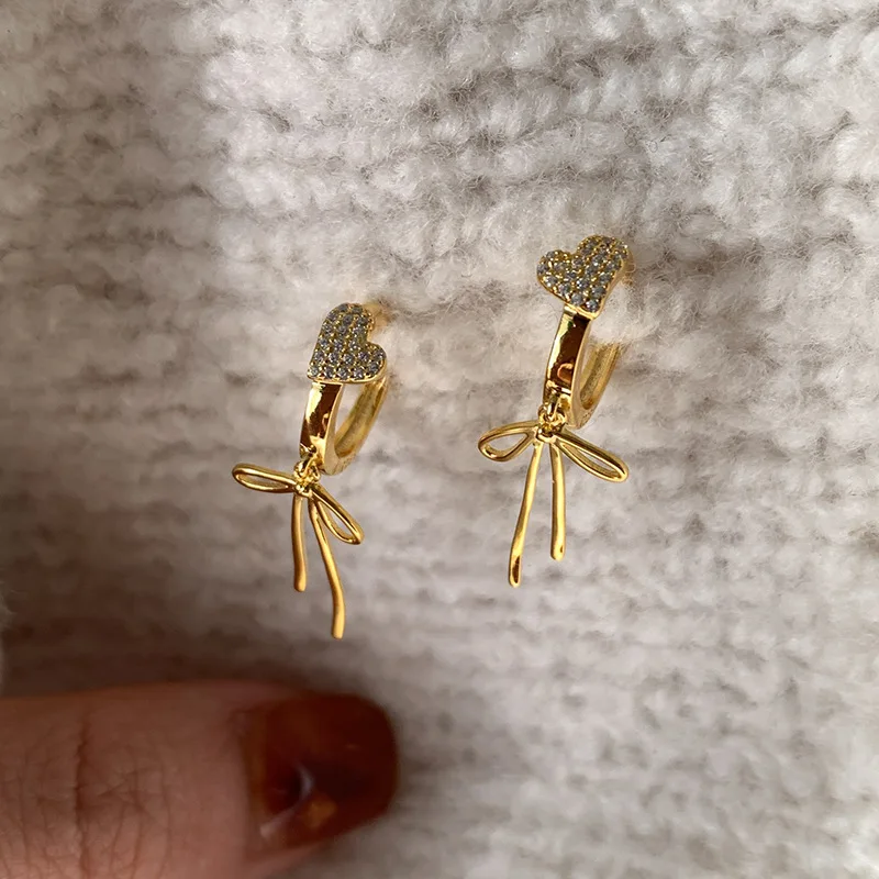 

Ventfille 925 Sterling Silver Bow Knot Zircon Love Heart Earring for Women GirlGift Tassel Delicate Cute Jewelry Dropshipping