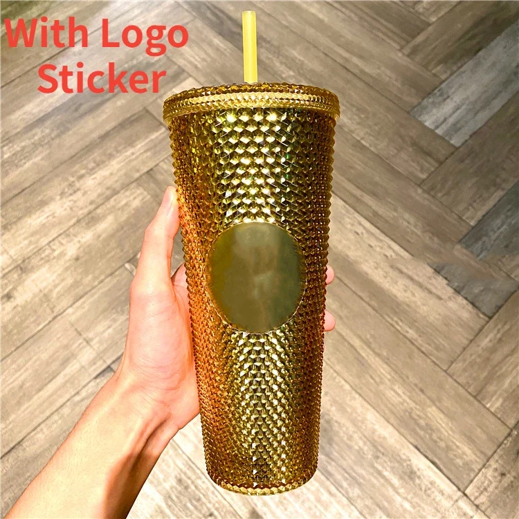 Coffee Cup Summer Holiday Cold Cup Tumbler Double Layer Plastic Durian Cup Diamond Radiant Goddess Straw Cup Studded Cup