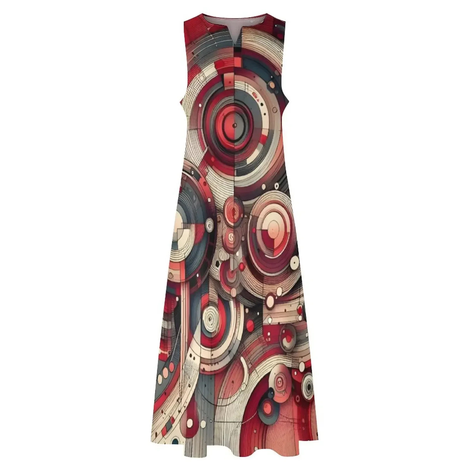 Vestido largo con diseño de círculos abstractos rojos, vestidos de verano para mujer 2025, vestido de fiesta, vestidos de noche de verano para mujer