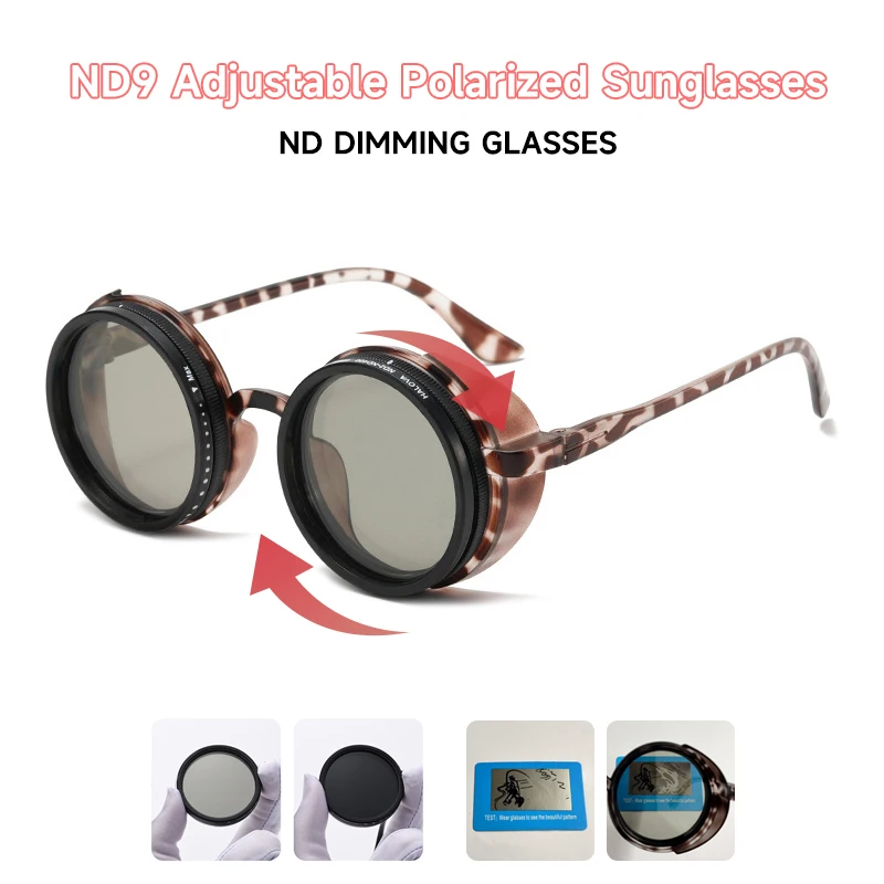 ND Dimmen Gläser Männer Polarisierte Sonnenbrille Frauen Fahren Angeln Brille Steampunk Outdoor Shades Retro Runde UV400 Sonnenbrille – Detail 1