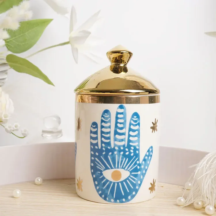 2026 Ceramic Mug Eye Hand Print Indian Style Couples Cup Gift with Gold Trim Decal Dessert Plate Breakfast Tableware Set