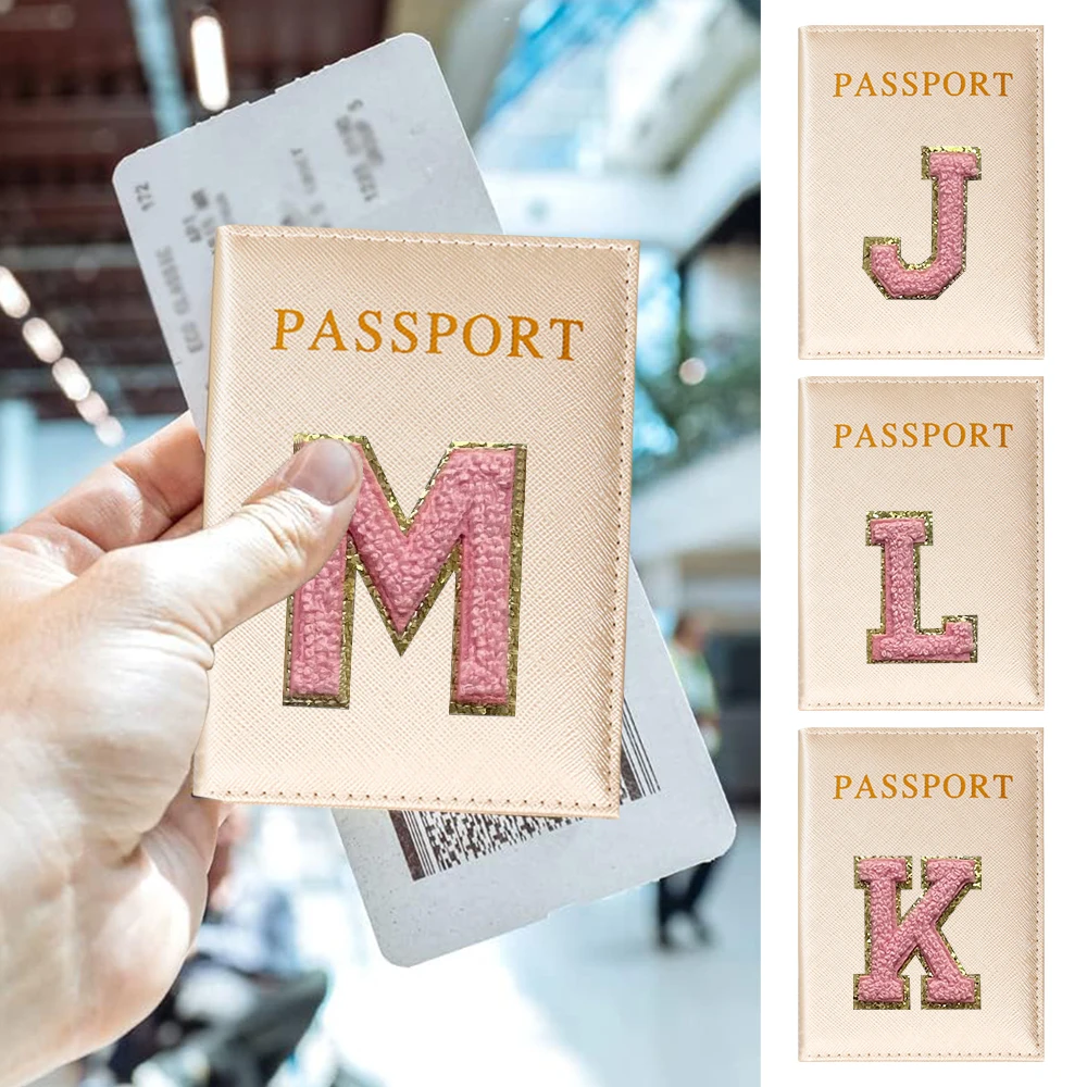 Passport Cover Women ID Bank Card Address Holder Bundle Pink Letter Series Travel Accessories PU Leather Passport Case Wallet