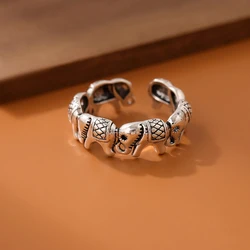 New Minimalist Retro Thai Silver Animal 925 Sterling Silver Jewelry Personality Elephant Group Exquisite Opening Rings  R202