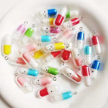 10個隨機混裝3D可愛趣味笑臉膠囊藥丸造型吊飾飾品製作DIY手鍊鑰匙圈配件 8 最佳銷售 藥丸護符 - №2