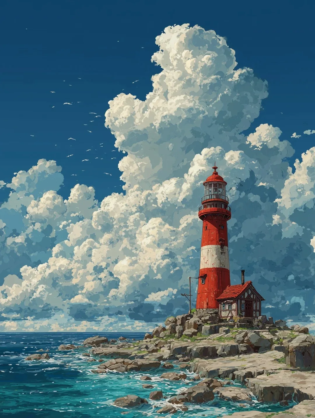 1000PCS Red & White Lighthouse Jigsaw Puzzle, Coastal Art for Gameroom Bedroom Livingroom Gift Challenging Game