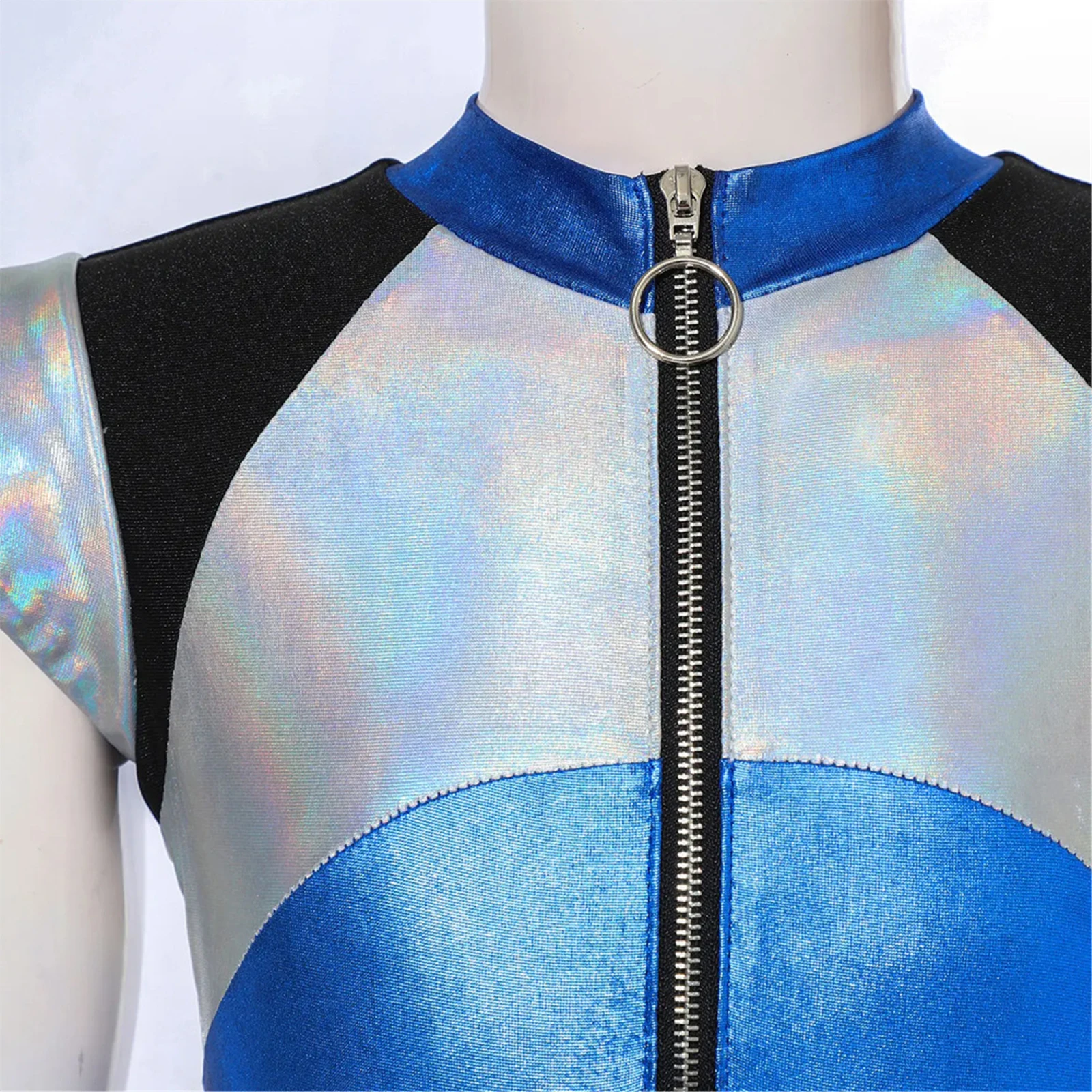 Kid Alien Cosplay Costume Cheerleading Dance Dress Short Sleeve Shiny Halloween Party Tutu Leggings Dress Carnival Clothes