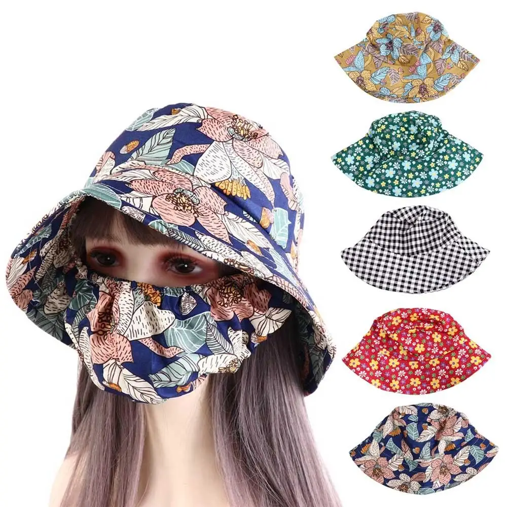 

Lightweight Sun Protection Women Sun Hat Face Mask Cover Face Cap Sunscreen Mask Fishing Cap Wide Brim Bucket Hat Riding