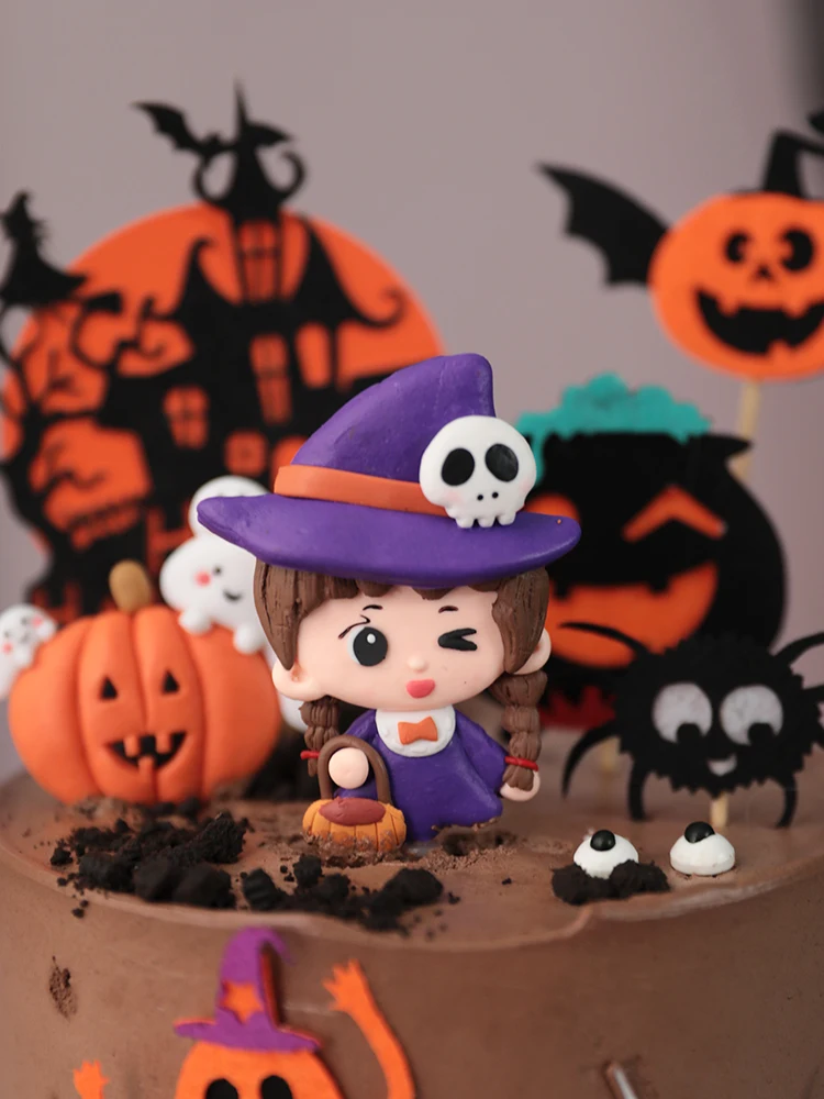 Halloween Cake Toppers DIY Cupcake Topper Castle Ghost Witch Vampire Pumpkin Cake Flags Kids Birthday Wedding Party Baking Decor view 4