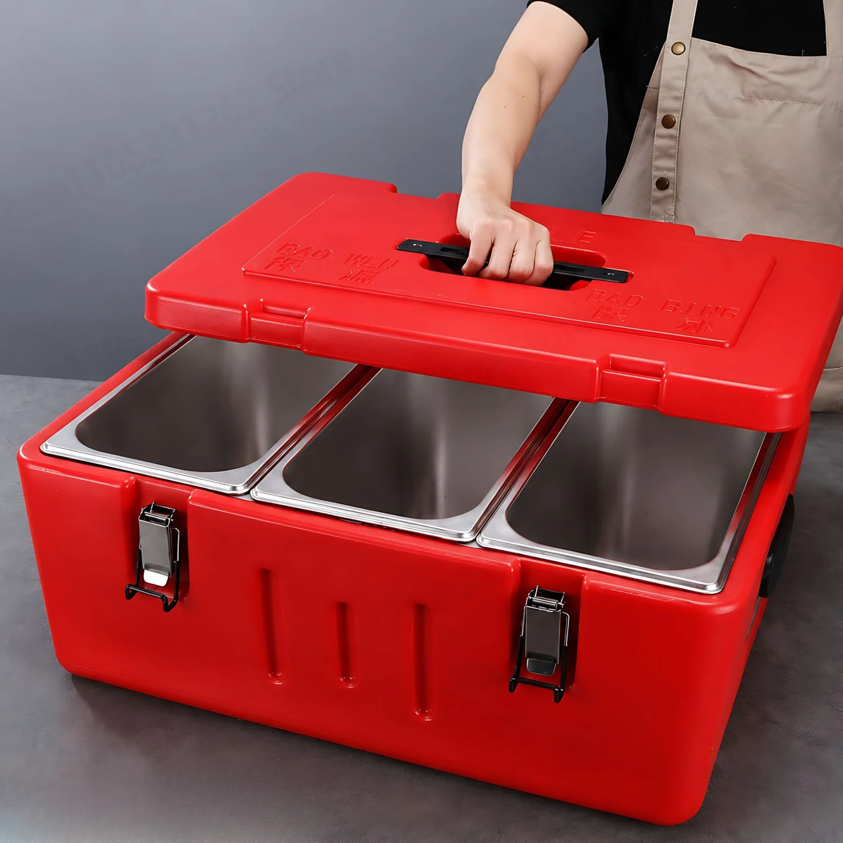 Commercial Stainless Steel Insulated Food Carrier, Thermal Box with Compartments for School and Catering, Portable