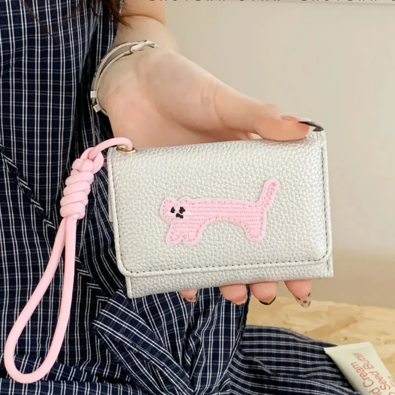 Cute cat lanyard wallet for women,simple ladies' coin purse,three-fold multi-slot card case,tarjeteros mujer,billeteras mujer