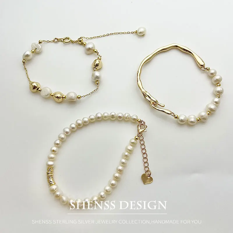 Natural Freshwater Pearl Bracelet Copper Plated 14k Gold Accessory