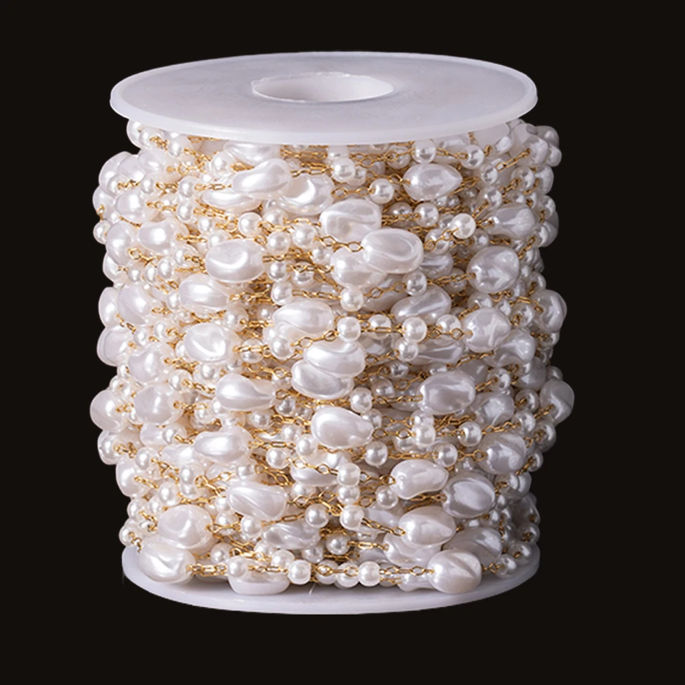 1Meter Stainless Steel Beaded Chain Imitation Pearl Necklace Link Accessories for DIY Bracelet Necklace Jewelry Making Component