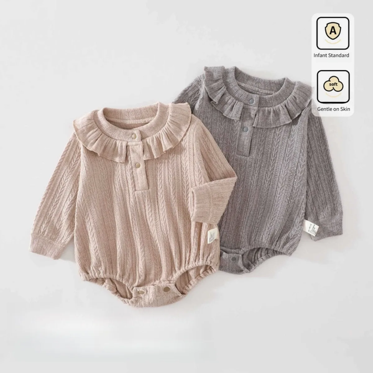 Baby Girl Romper Long Sleeve Ruffle Collar Onesie Soft Stretchy Jumpsuit Pullover Infant Toddler Clothes Spring Autumn 0-16M