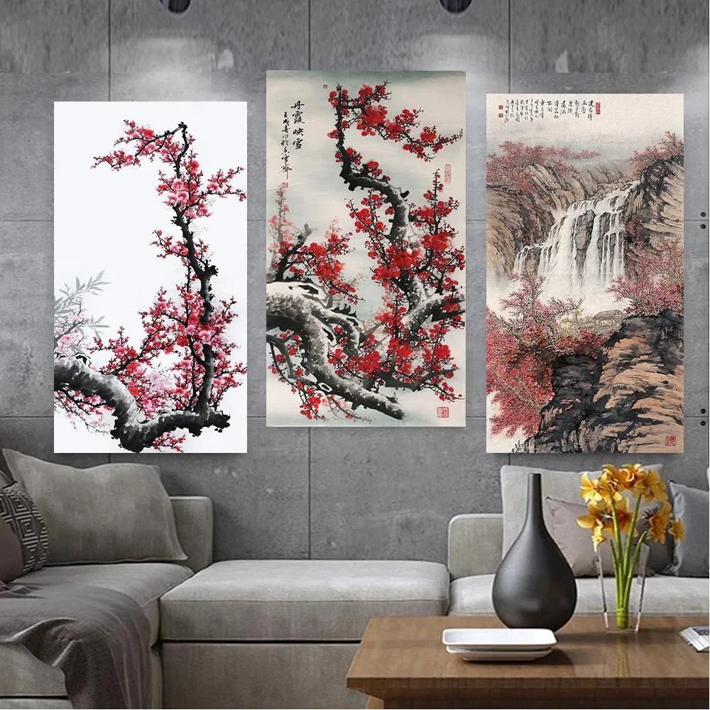 Classical Chinese Wall Art Plum Blossom Bamboo Goldfish HD Canvas Ink Painting Poster Prints Home Bedroom Living Room Decoration