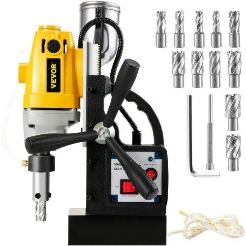 1100W Magnetic Drill Press MD40 - 1.5 Inch Boring, 2810 LBS Force, 670 RPM with 11 HSS Cutter Kit - Efficient Drilling System