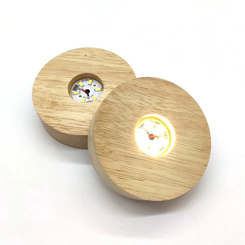 8cm 10cm Round Crystal Ball Wooden Base Led Display Stand AAA Battery Circle Lamp Base for Epoxy Resin Arts Crafts Centerpieces