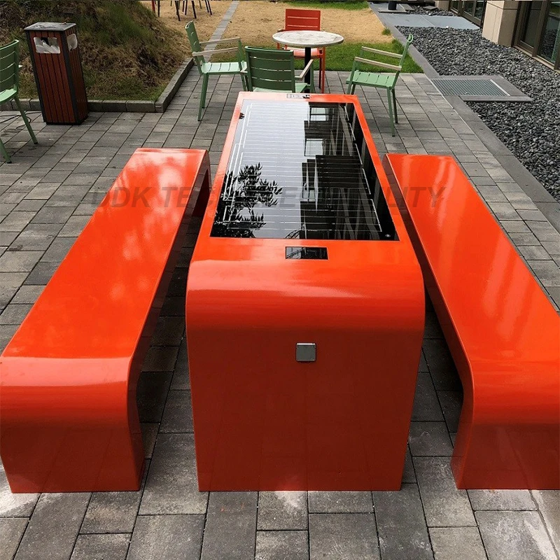 Garden Chairs Smart Solar Bench Steel Outdoor Street Furniture With USB Blue Tooth Voice Wireless Charge Light