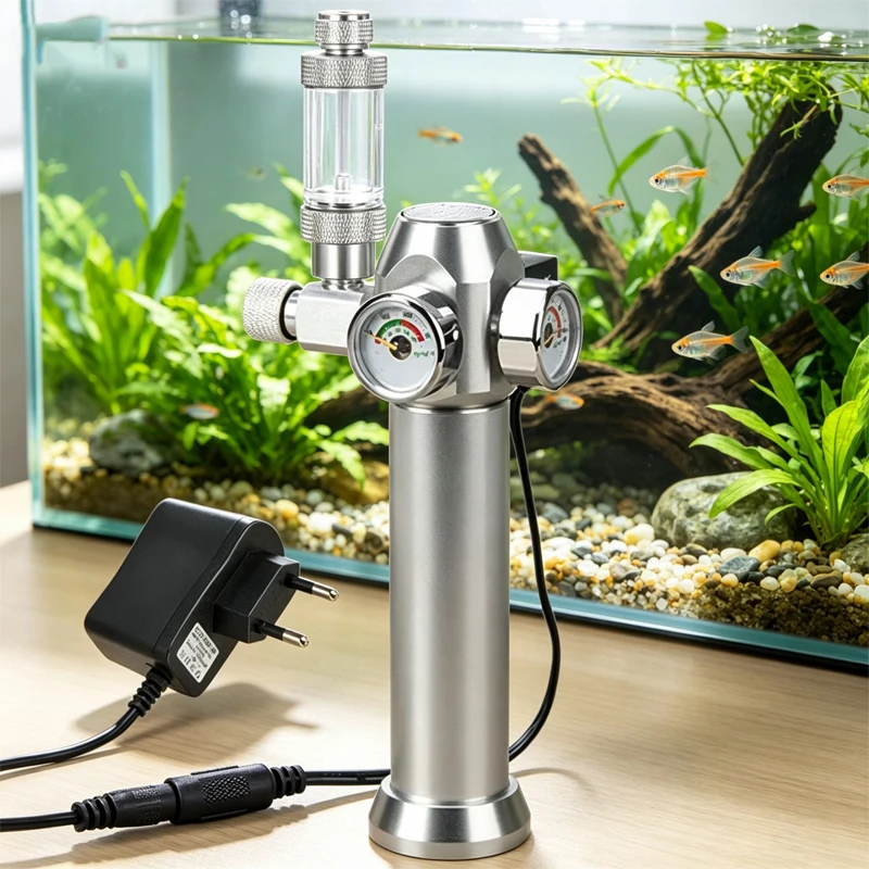 Aquarium CO2-Regler Magnetventil Blasenzähler Kleine Gasflasche 3-8UNF Mit Hülle Fischbecken CO2-Druckminderventil – Detail 1