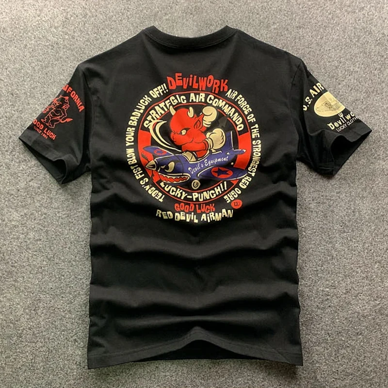 T Shirt Man Cartoon Devil Flying vintage Logo Printing Summer Outdoor Street Daily Short Fashion Sleeve O-Neck Tops