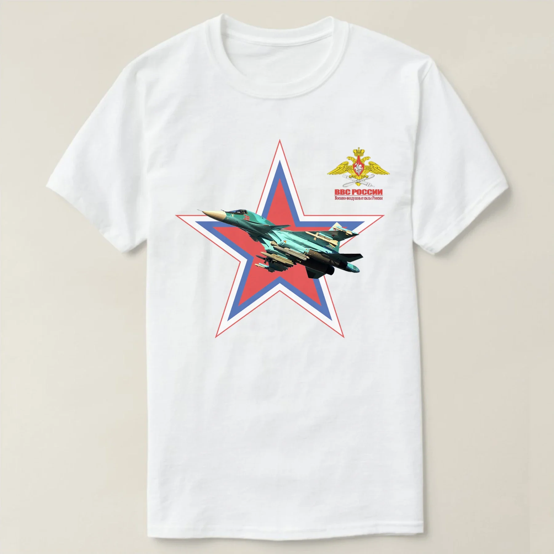 Russian Air Force Emblem Su-34 Fullback Fighter Bomber T-Shirt 100% Cotton O-Neck Short Sleeve Casual Mens T-shirt Size S-3XL