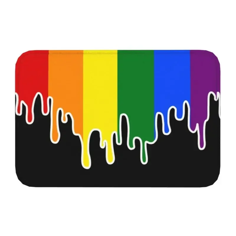 Gay Pride Flag Drip Front Door Mat Anti-Slip Indoor Quick Dry Rainbow LGBT Doormat Garden Garage Entrance Rug Carpet