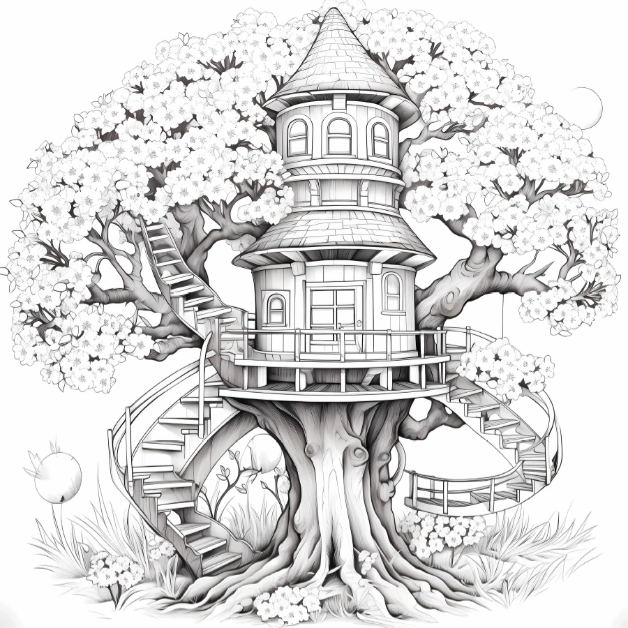 Adult Picture Book Treehouse Wonderland Coloring Book 20 Page For Relieve Stress Kill Time Kid Graffiti Painting Drawing
