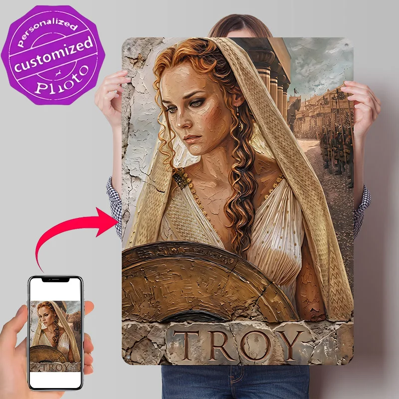 Helen of Troy Impasto Style Painting 3D Texture Metal Poster Customized Wall Art Tin Sign Gift for Mancave Home Decorations Room