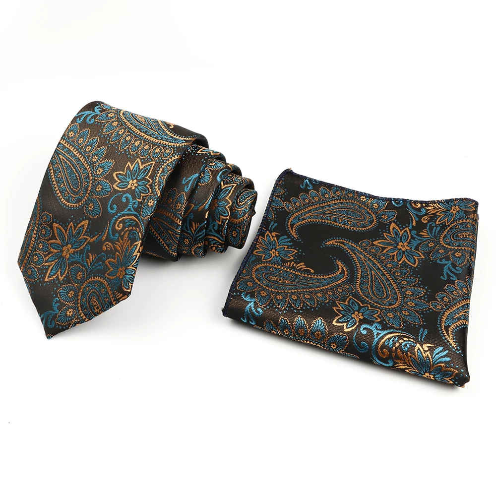 Men's Paisley Tie Set Green Blue Pocket Square Handkerchiefs For Dinner Party Shirt Dress Daily Wear Elegantly Accessoies Gifts