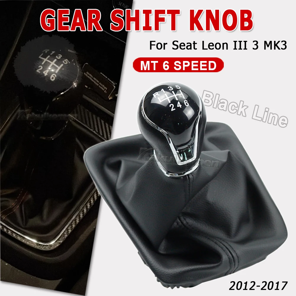 5/6 Speed Gear Stick Shift Knob Level Leather Boot For Seat Leon III 3 MK3 5 Doors 2012 2013 2014 2015 2016 2017 2018 2019 2020