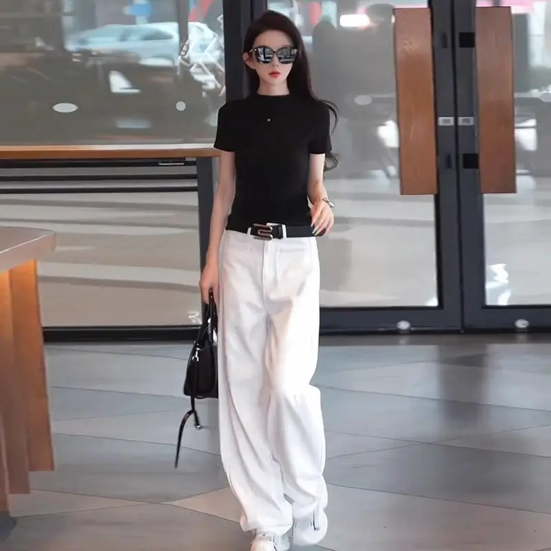 

T-shirt Women's Pants Two Piece Set Jeans Korean Style Co Ord Comfortable Promotion Chic and Elegant Casual Denim Ladies Trouser