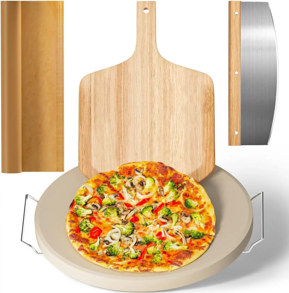 5 PCS Large Pizza Stone Set,Heavy Duty 16