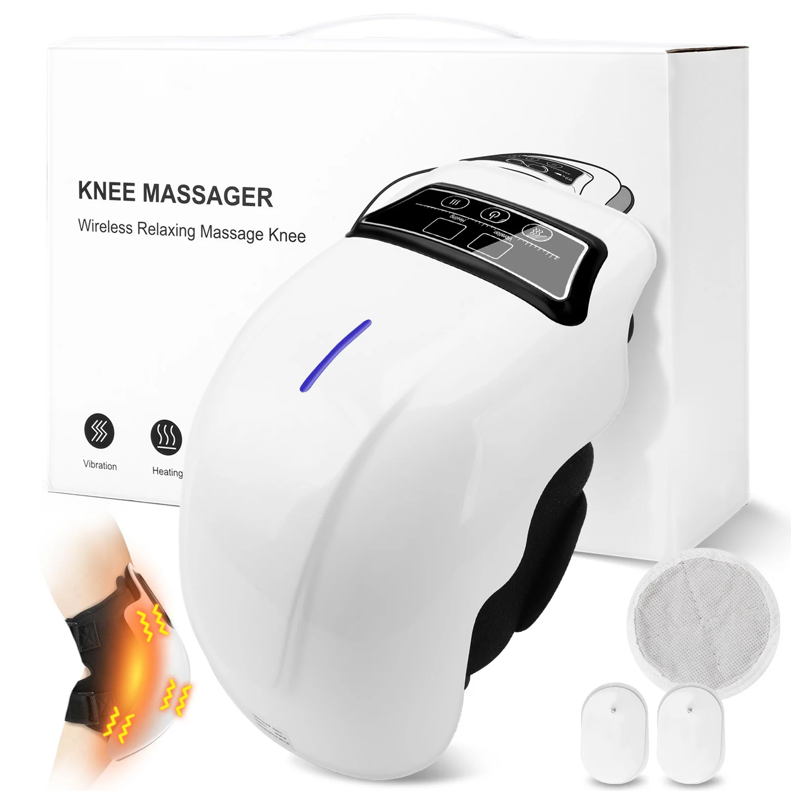 

Electric Knee Massager Electric Knee Massager Adjustable Temperature Vibration Cordless Knee Massager with LED Screen White