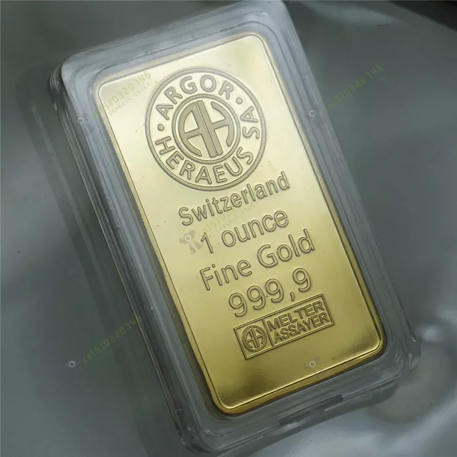 Suiza 1 Ouncefine Gold Argor-heraeus Sa Nuggets conmemorativos de oro falso Chapado en moneda de 24k, chapado en cuadrado