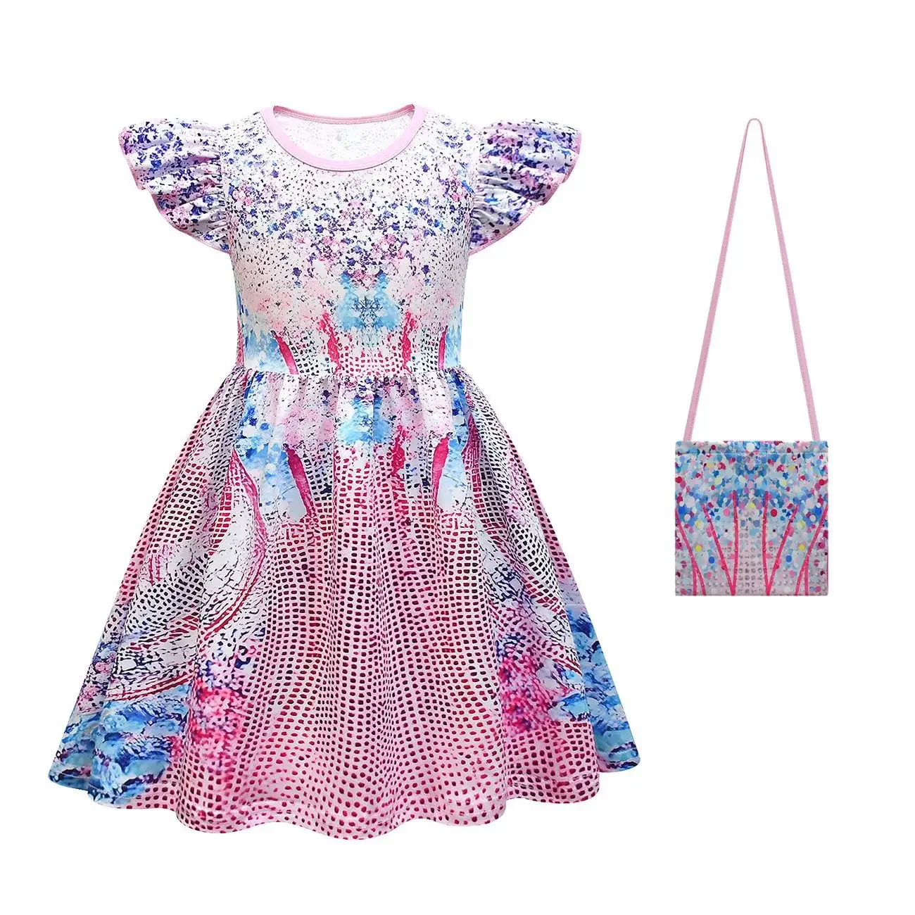Musiz vestidos de bebê menina crianças roupas de comutação cosplay traje verão crianças manga curta vestido de renda casual + saco