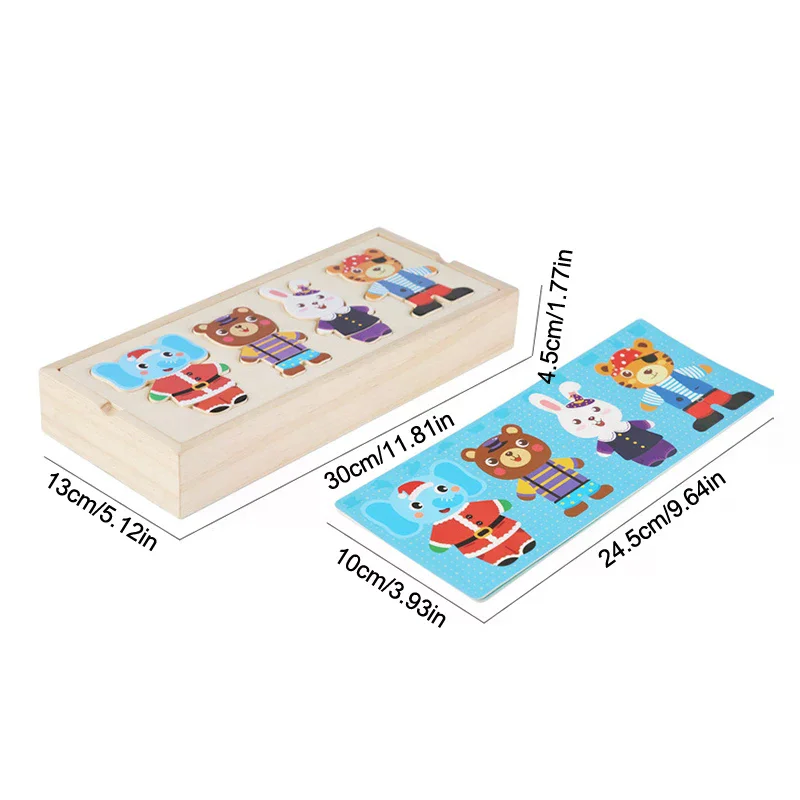 Puzzles habillés en bois, jouets Montessori, ours Animal, changement de vêtements, boîte de Puzzle, jeux assortis, ensemble de voyage pour enfants