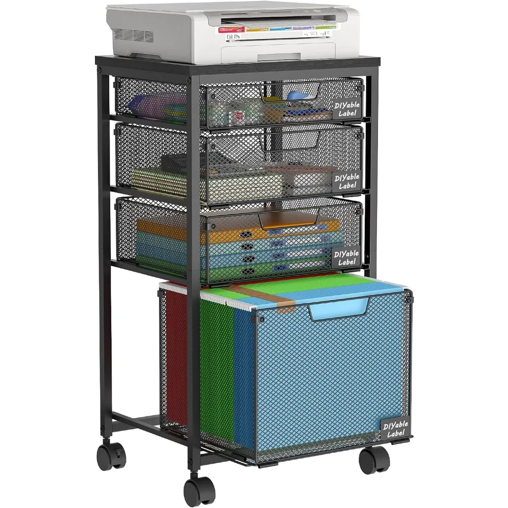 

File Cart, Filing Cabinet with 4 Storage Drawers, Hanging File Folder Organizer Holder Under Desk for Home Office Classr