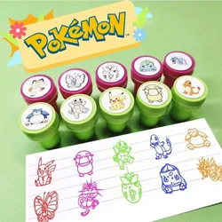 10 sztuk Pokemon Pikachu Cartoon Seal zestaw zabawek dzieci Anime rysunek Charizard Psyduck śmieszne modelowanie okrągła pieczęć artykuły papiernicze dla dzieci