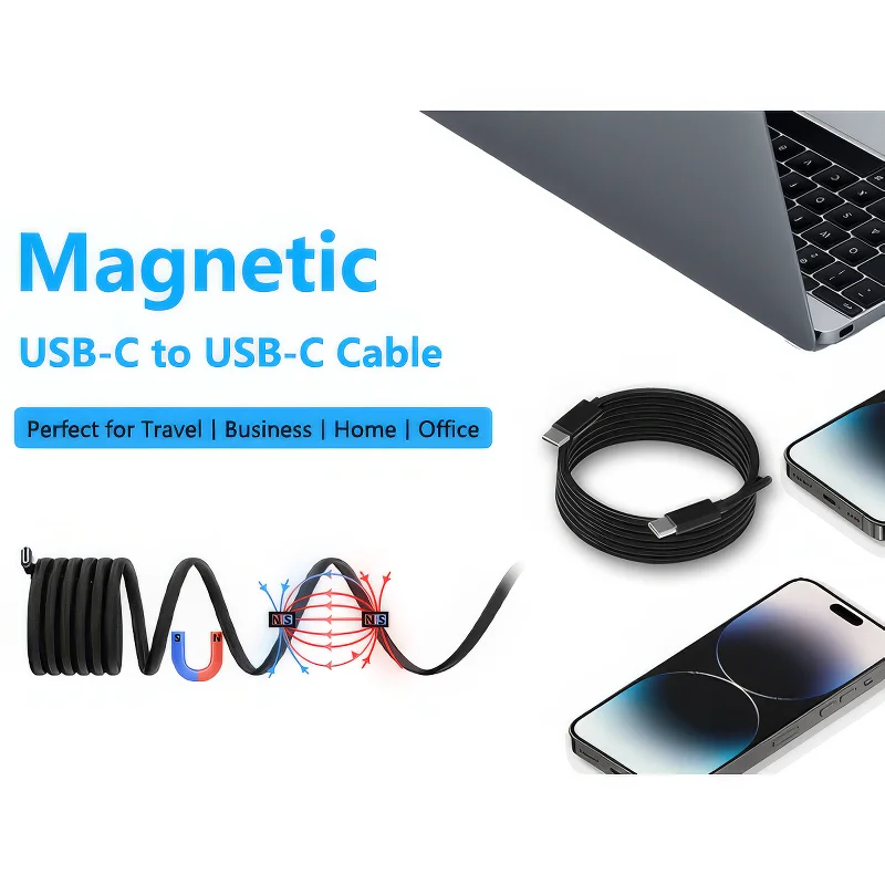 USB C Cable, 100W Magnetic USB C to USB C Cable 1M, PD3.0 5A Nylon Braided Fast Charging Type C Cable for iPhone 15 USB C Device