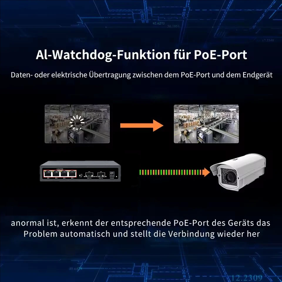 6 พอร์ต POE RJ45 Ethernet Switch 2.5Gbe 10G SFP + สวิตช์เครือข่ายสําหรับ Uplink Unmanaged Plug and Play สําหรับกล้อง IP/NVR