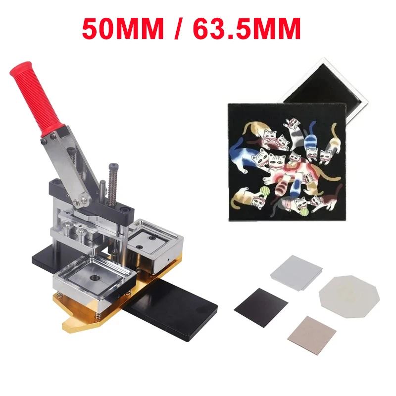 

50x50mm/63.5x63.5mm Rotating Manual Fridge Magnet Making Machine Square Refrigerator Badge Press Machine with 100SETS Material