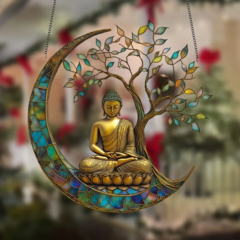 Acrylic 2D Buddha Statue Sun Catcher Buddhist Believer Sakyamuni Follower Window Ledge Light Collector Home Decoration Pendant