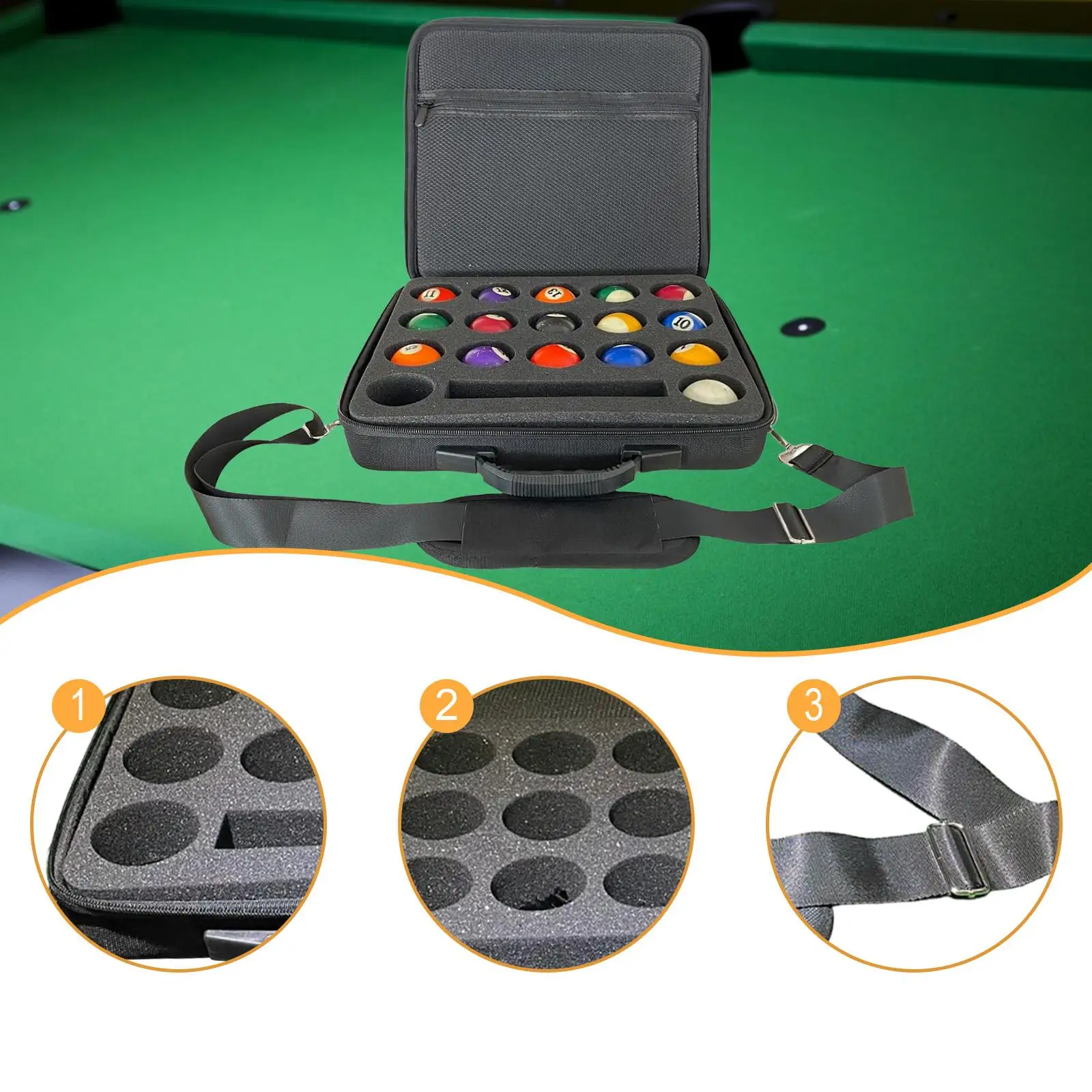 Pool Balls Carrying Case with Carry Handle Comfort Shoulder Strap Securely Travel Holder for 1 Set of Billiard Balls Storage Bag