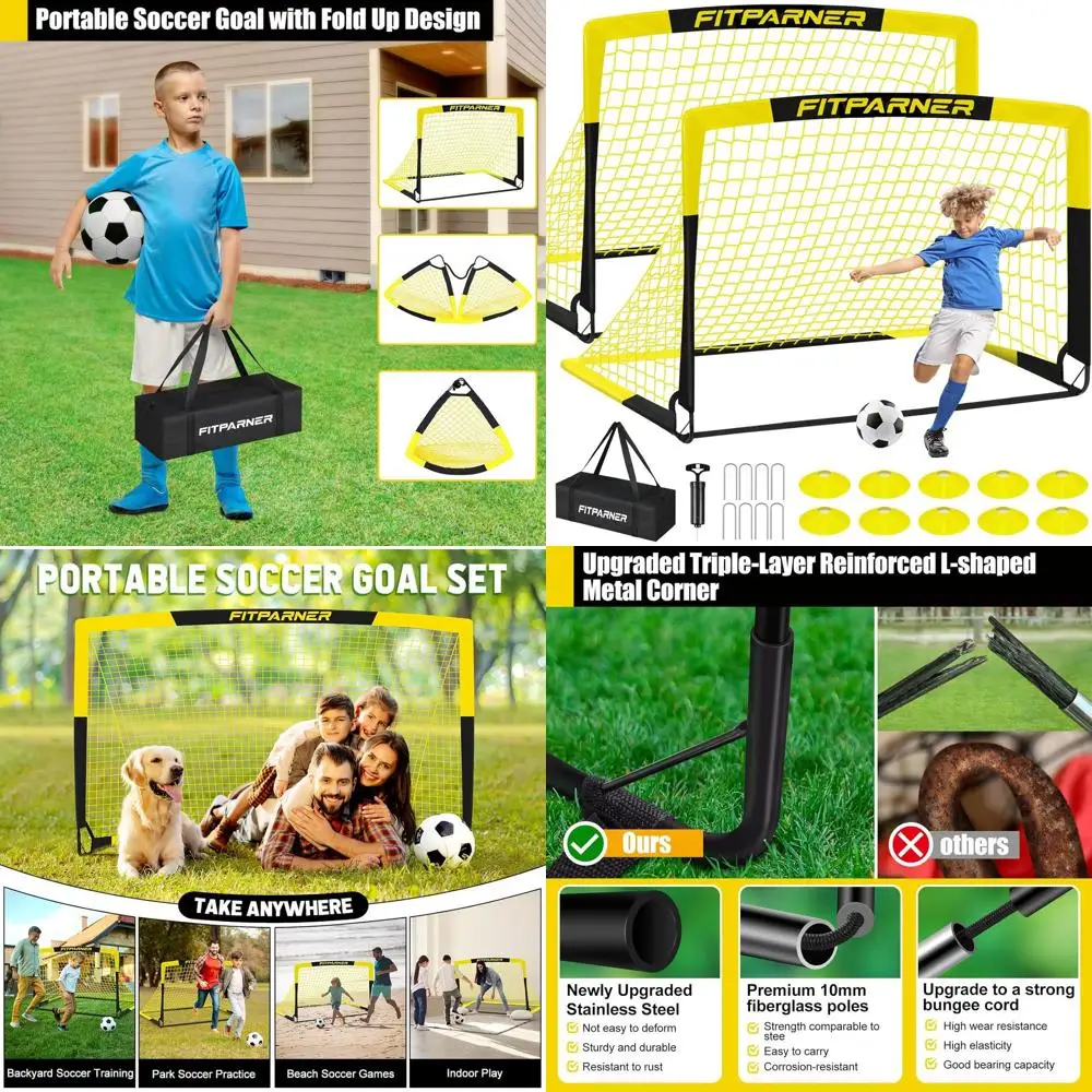 

Portable Soccer Goals Set for Kids, Ages 3-14, with Ball and Cones, Complete Training Equipment for Outdoor Play
