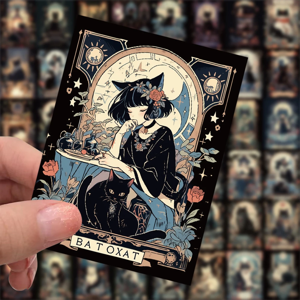 10/30/60PCS Dark Black Cat Tarot Card Cartoon Stickers Decals Decoration DIY Phone Notebook Suitcase Laptop Wall Cute Sticker