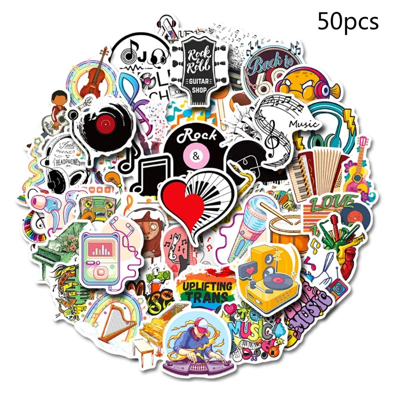 50PCS Band Stickers Rock Roll Music Decals Waterproof for Kids Teens Home School Decor Guitar Water Bottle Computer Wall