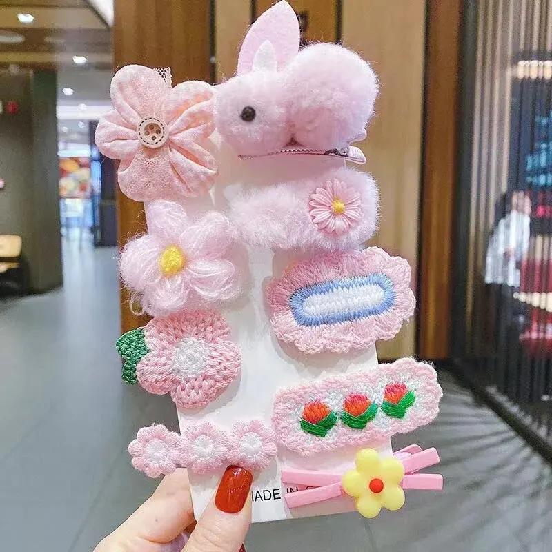 Girls Cute Hair Clips Hair Pins, Flower Plush Bunny Cartoon Design Hair Accessories For Children