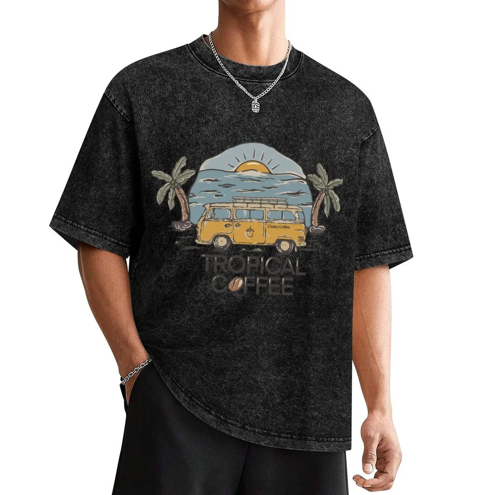 

Vintage Tropical Coffee T-Shirt man clothes customs design your own basketball graphic tees blue archive men clothes