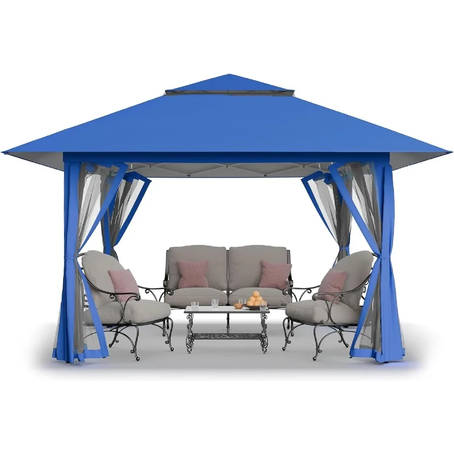 

13x13 Pop Up Gazebo Canopy Tent for Outdoor Use in Backyard and Patio with Easy Setup and Wheeled STONGo Cover Bag Durable Blue