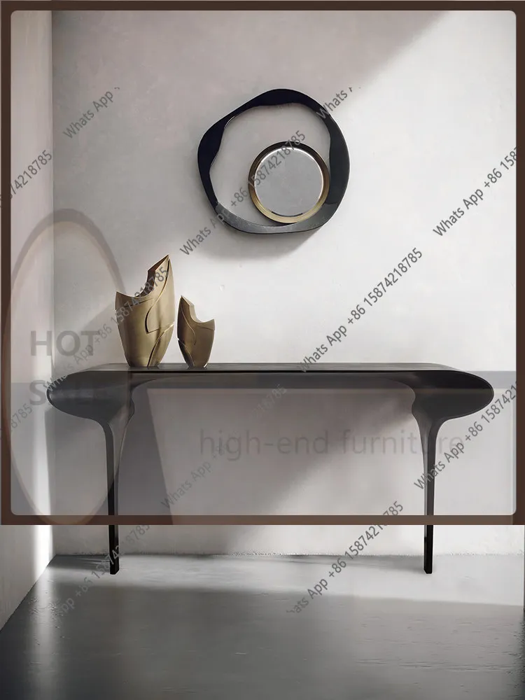 NB Designer art entrance table against the wall All solid wood entrance table Extremely narrow black supply End view table